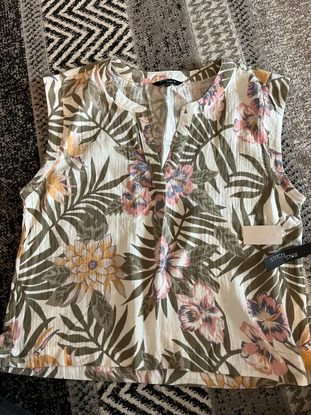 Stitch & Star Olive Floral Sleeveless Tank Top